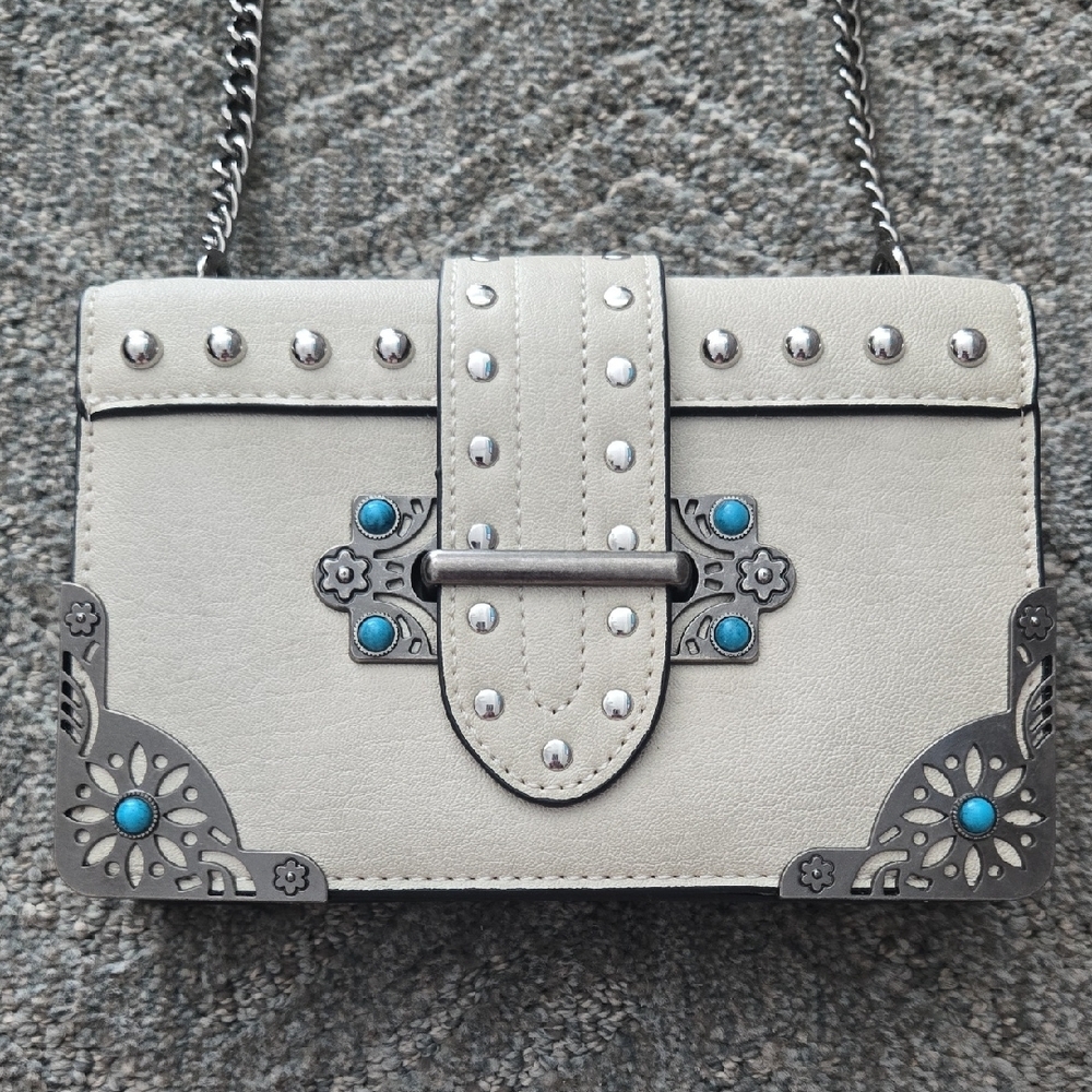 VENUS Cream Crossbody Bag with Turquoise Accents - Picture 5 of 15